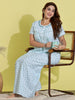 Soft Light Green Floral Pleated Cotton Nighty for Women