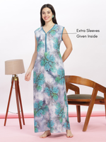 Saheli Mystic Green Sleeveless Rayon Maxi Nighty - Stylish & Comfy