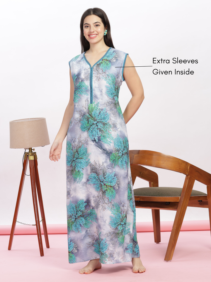 Trendy cool green cozy sleeveless nighty for women