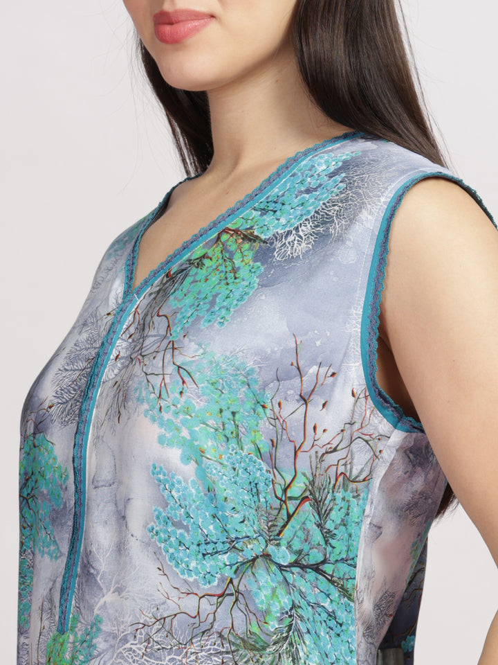 Trendy cool green cozy sleeveless nighty for women