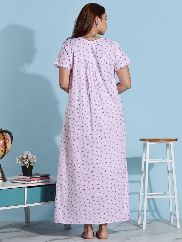 Light Pink Pleated Cotton Night dress for Women