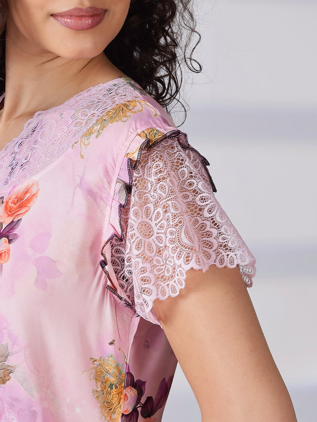 Rayon floral light pink summer nighty for women