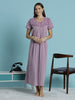 Pure Cotton Mauve Floral Chikankari Nighty with Pleated Fit