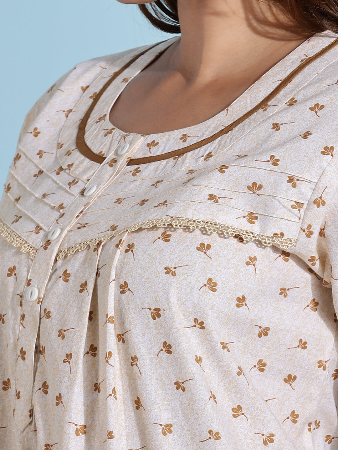 Premium Light Yellow Floral Cotton Night dress for Women