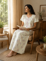 Meadow Yellow Floral Crush Cotton Nighty for Women Relaxed Fit