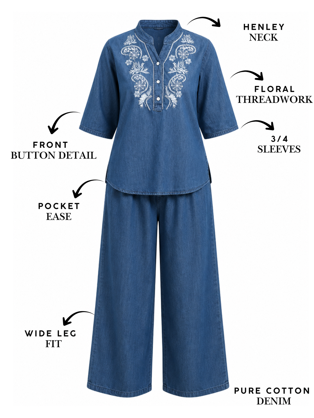 Pure cotton denim wash co ord set for women online