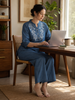 Light Blue Denim Wash Cotton Co Ord Set for Women with Embroidery