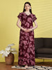 Alpine Floral Nighty for Women in Maroon with V Neckline