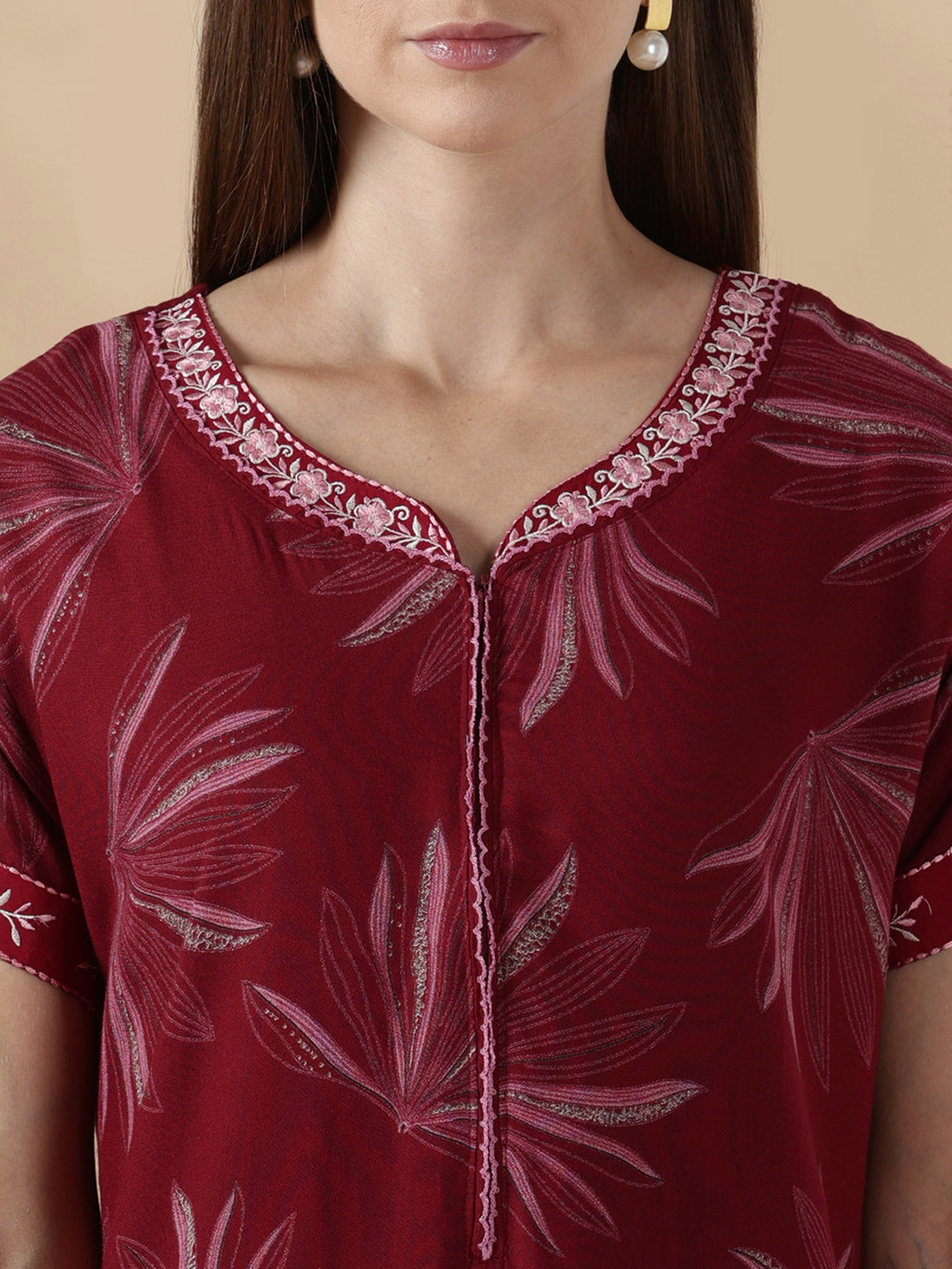 Alpine floral dusk maroon cozy feeding nighty for women