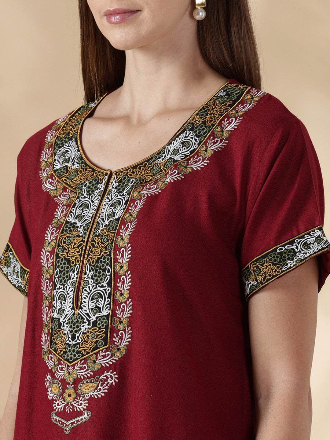 Heritage style maroon alpine cozy night dress for women