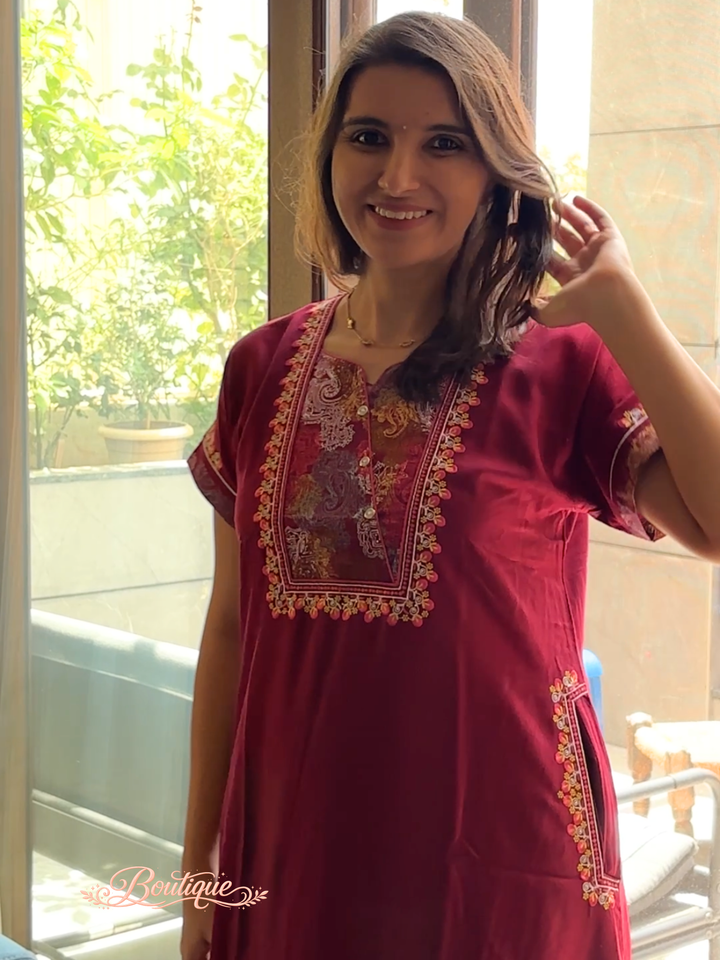 Regal maroon designer daily night wear for women
