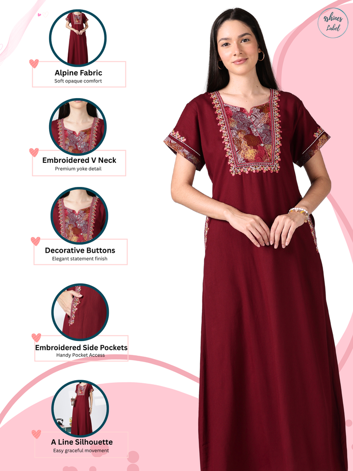 Regal maroon designer daily night wear for women