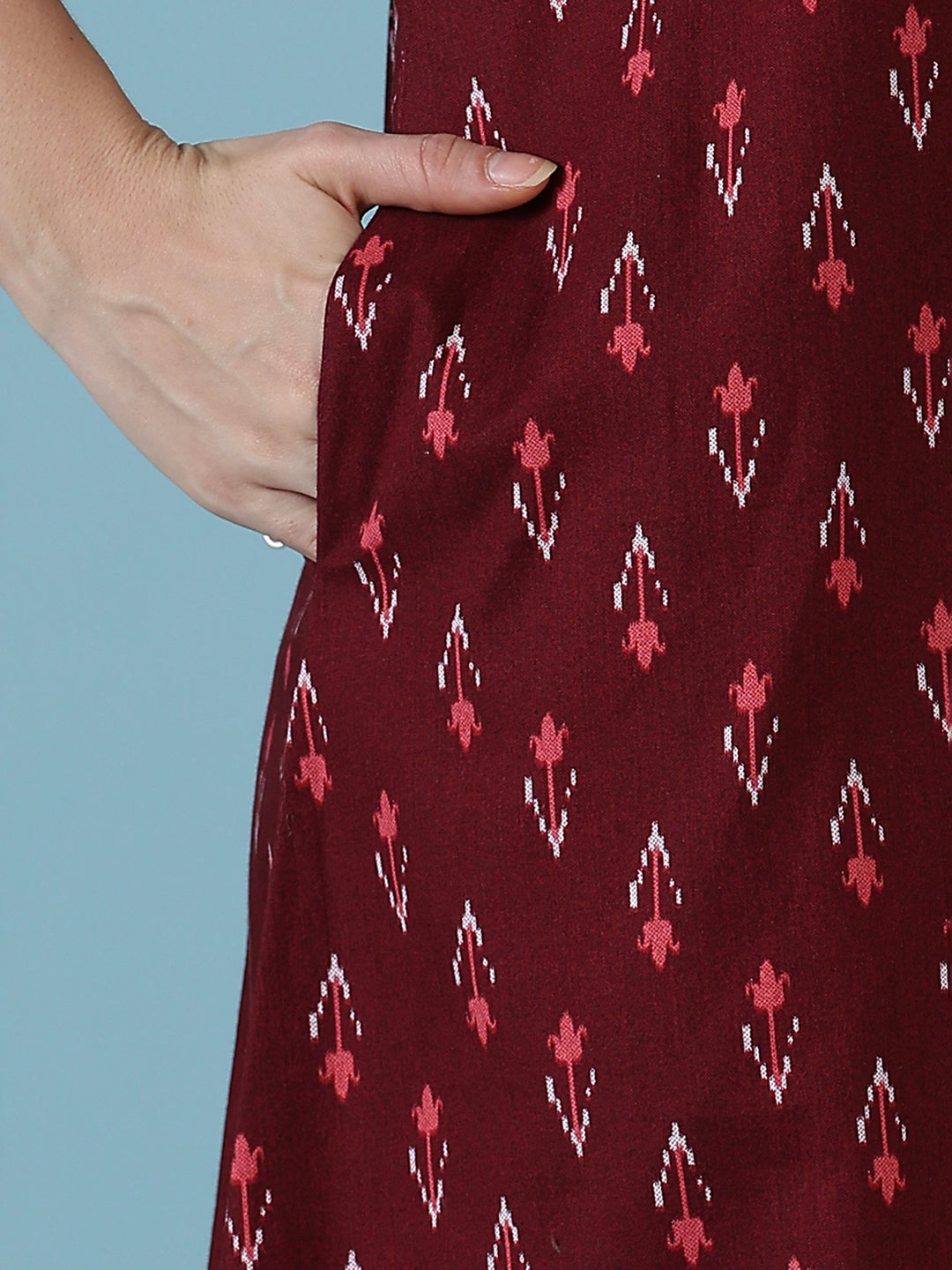 Maroon ikat print comfortable pure cotton nighty for women