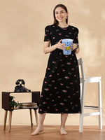 Black Blush Hearts Maternity Nighty for Women Feeding Friendly