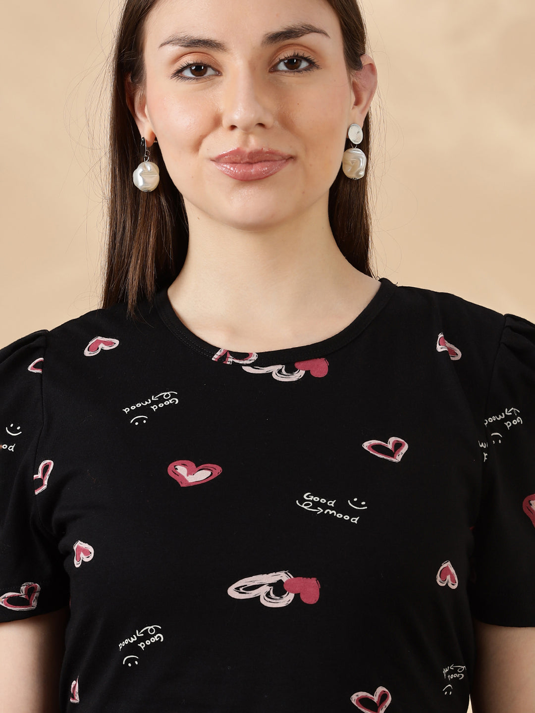 Black blush hearts feeding friendly cozy maternity nighty