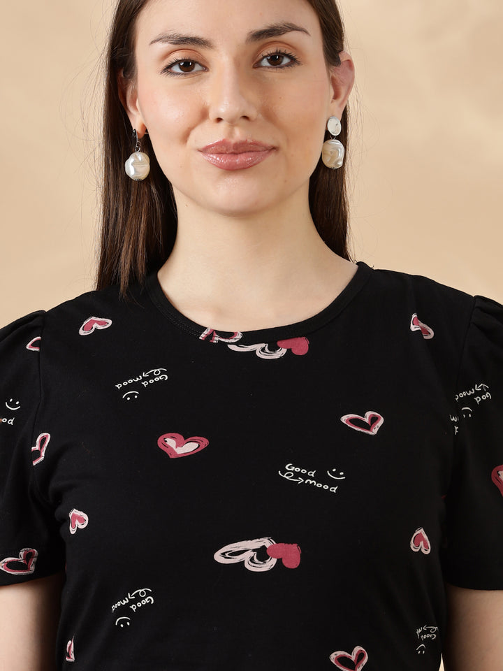 Black blush hearts feeding friendly cozy maternity nighty