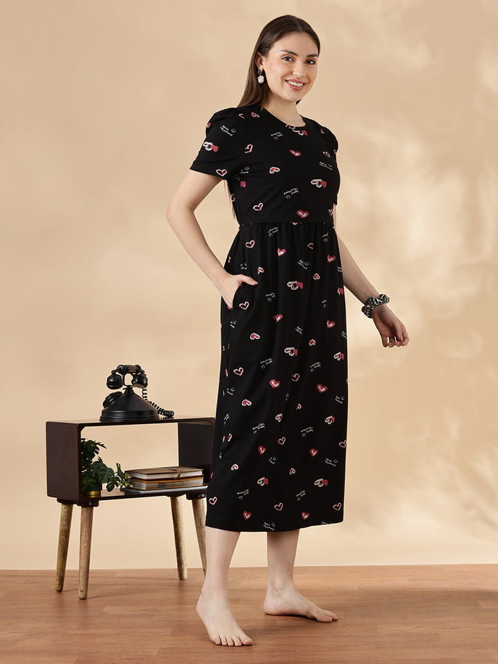 Black blush hearts feeding friendly cozy maternity nighty