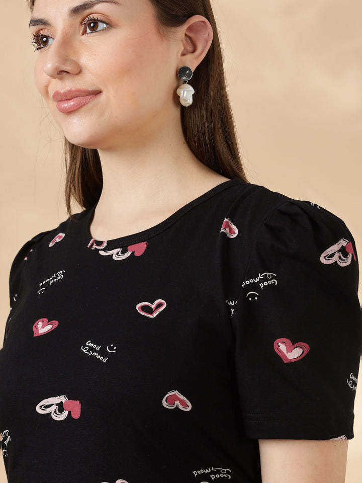 Black blush hearts feeding friendly cozy maternity nighty