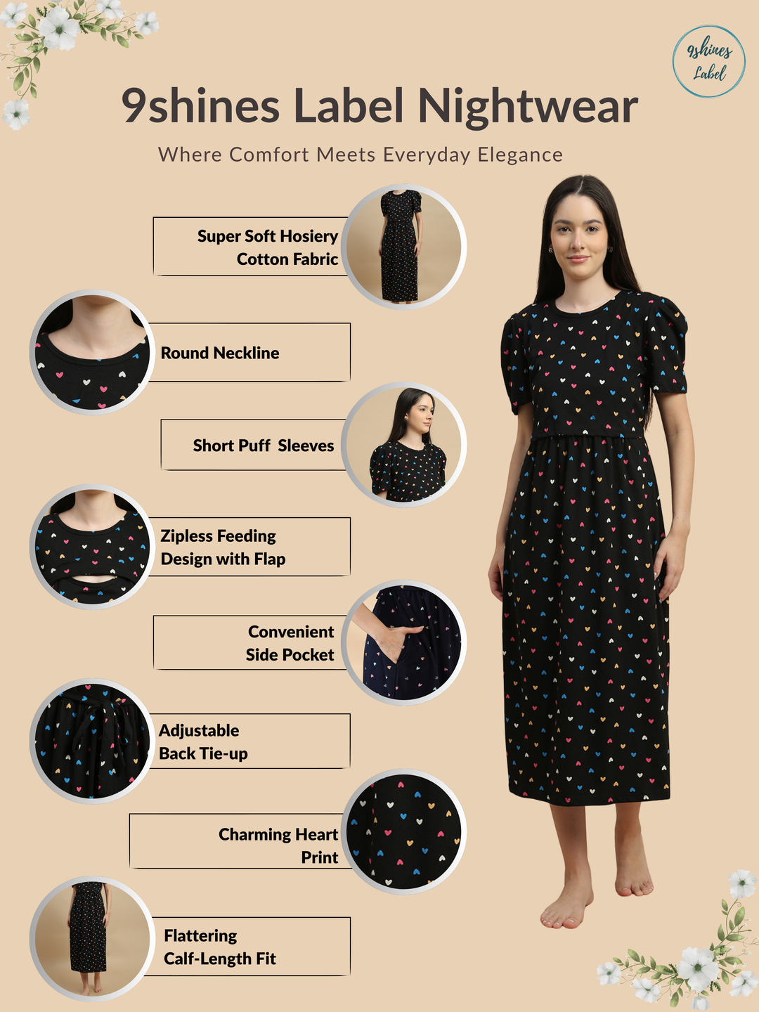 Black sweetheart feeding friendly maternity nighty online