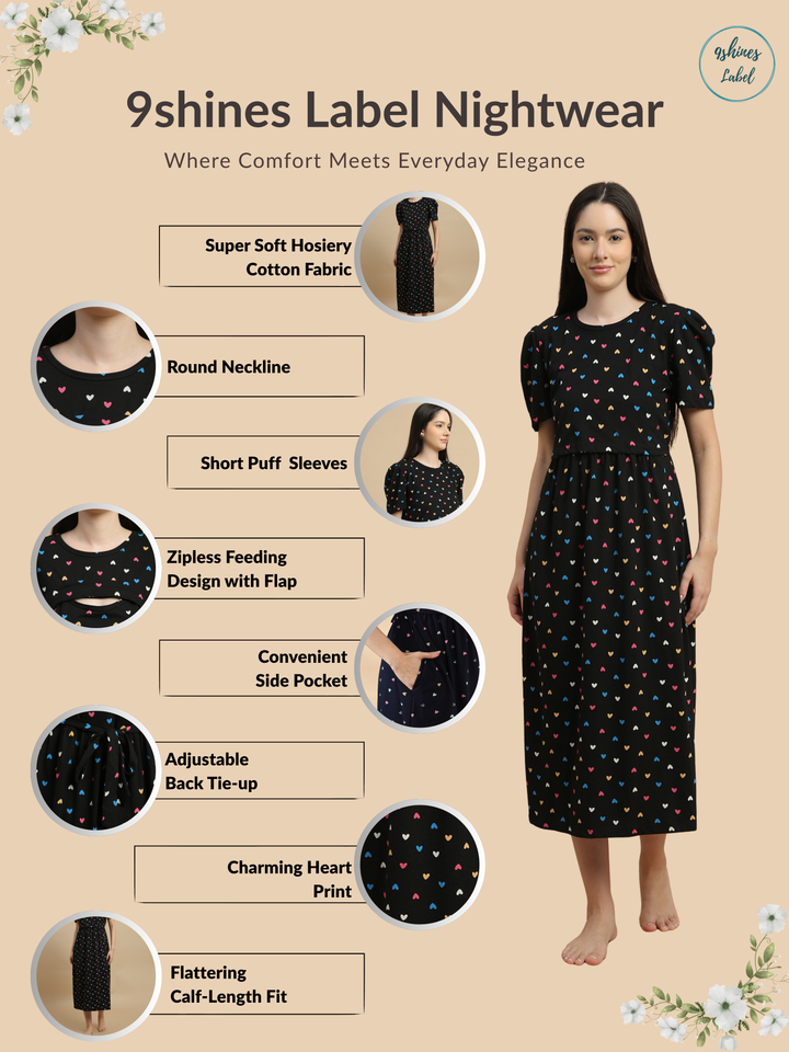 Black sweetheart feeding friendly maternity nighty online