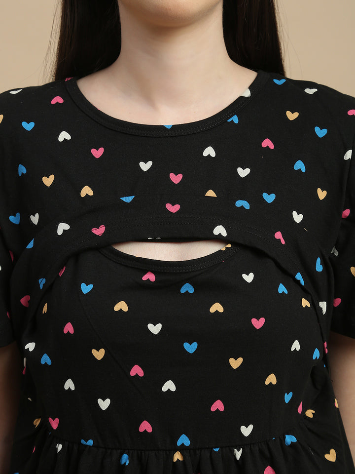 Black sweetheart feeding friendly maternity nighty online