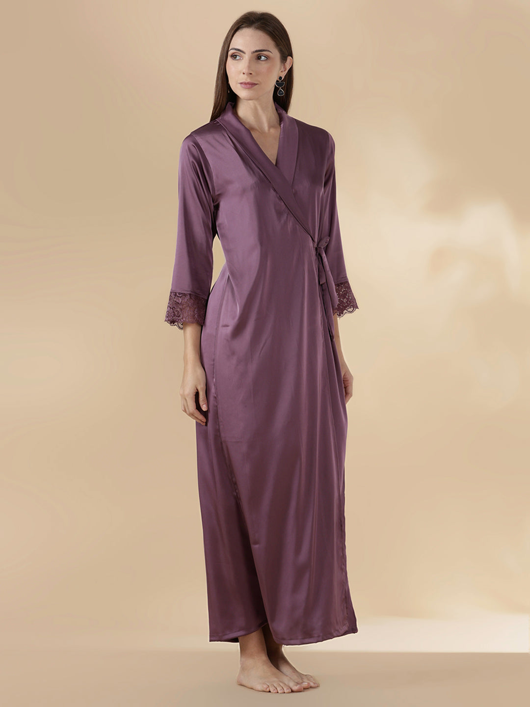 Shop Modern Style Satin Nighty for Women with Lace Robe Set 9shines label Shop Modern Style Satin Nighty for Women with Lace Robe Set 9shines label