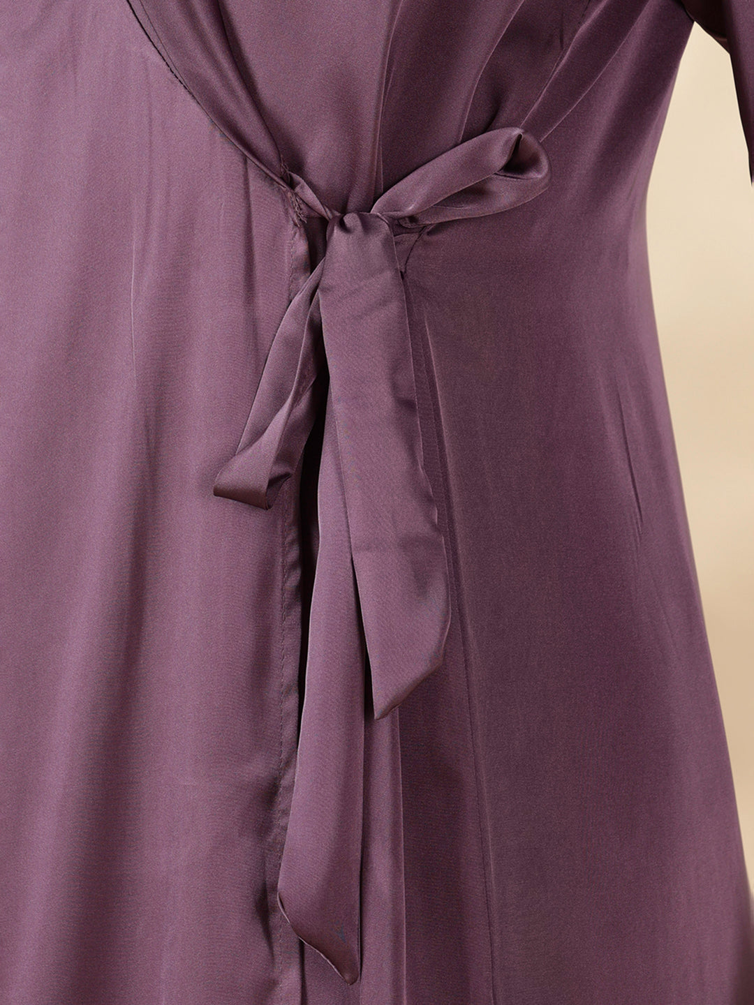 Modern style mauve satin nighty for women with lace robe set