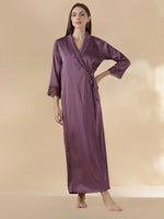 Satin Designer Nighty for Women with Lace Robe and Slip Set