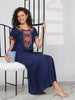 Raatrani Alpine Heritage Midnight Blue Designer Nighty with Embroidery