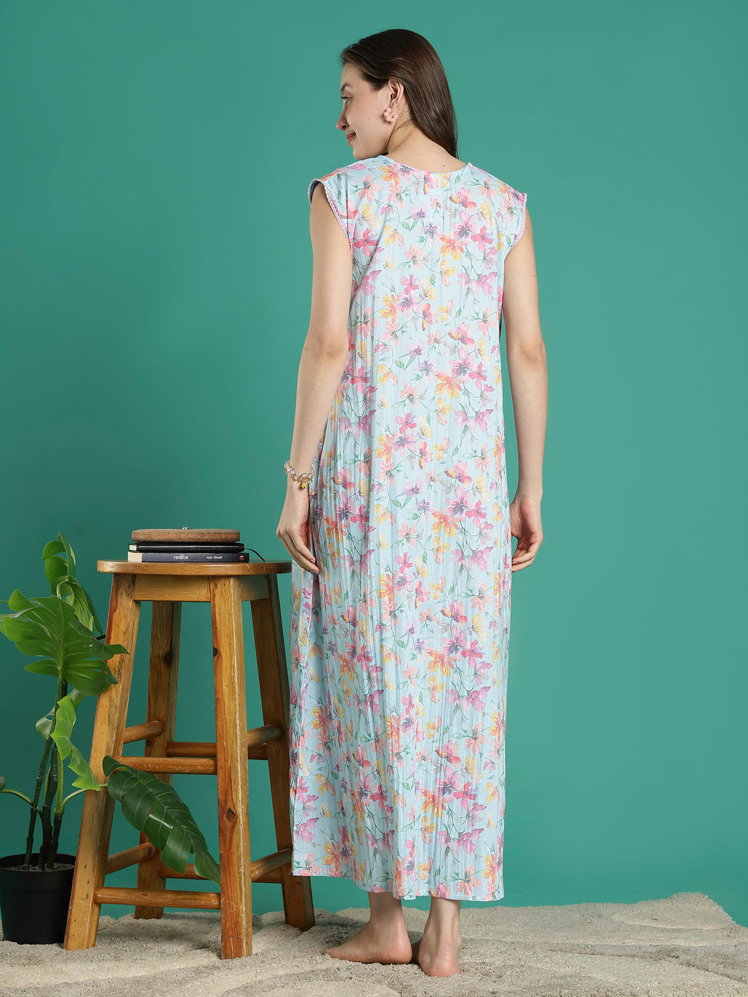 Mint floral sleeveless nightdress for ladies For summer