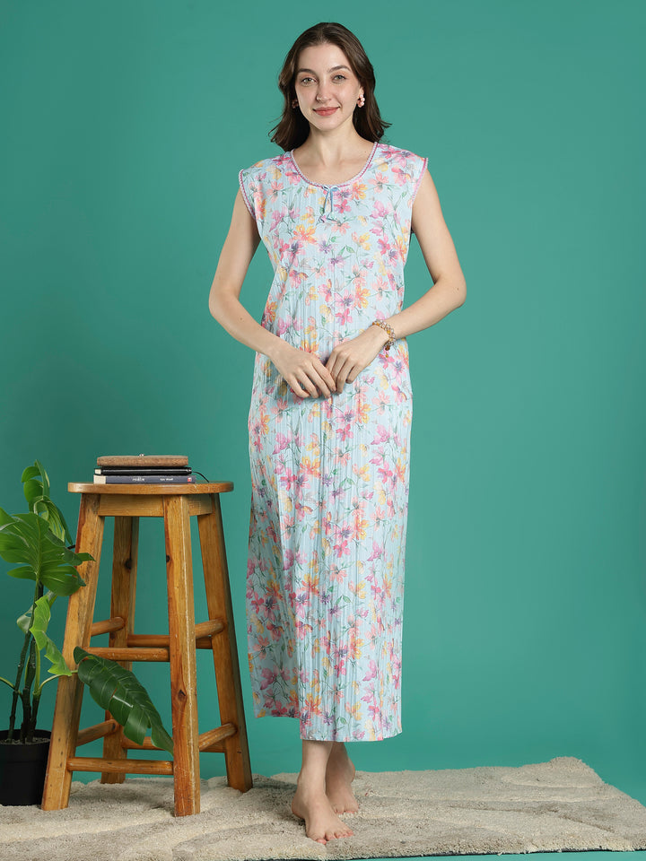 Mint floral sleeveless nightdress for ladies For summer