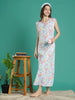 Saheli Bamboo Crush Cotton Floral Mint Sleeveless Nighty for Women
