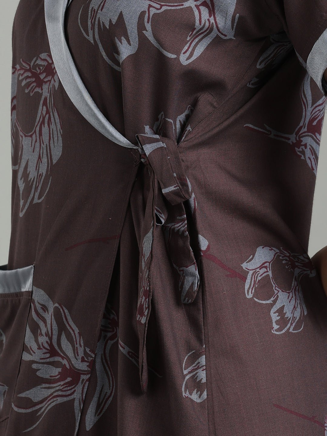 Brown mist viscose blend branded housecoat for women