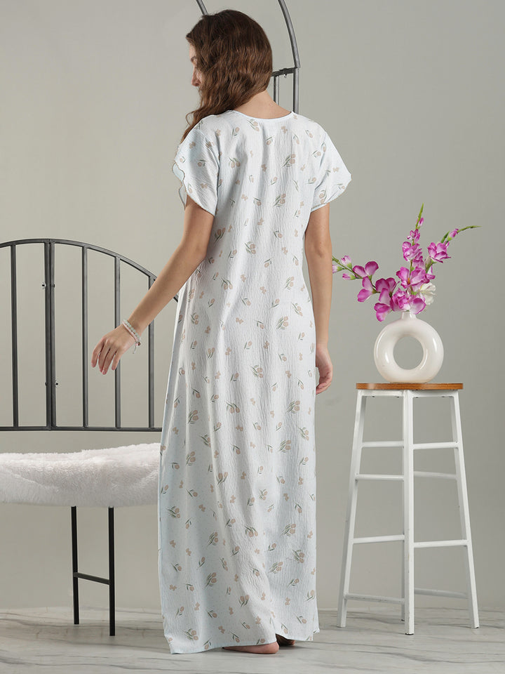 Misty Blue Crush Cotton Tulip Best Fancy Nighty for Women