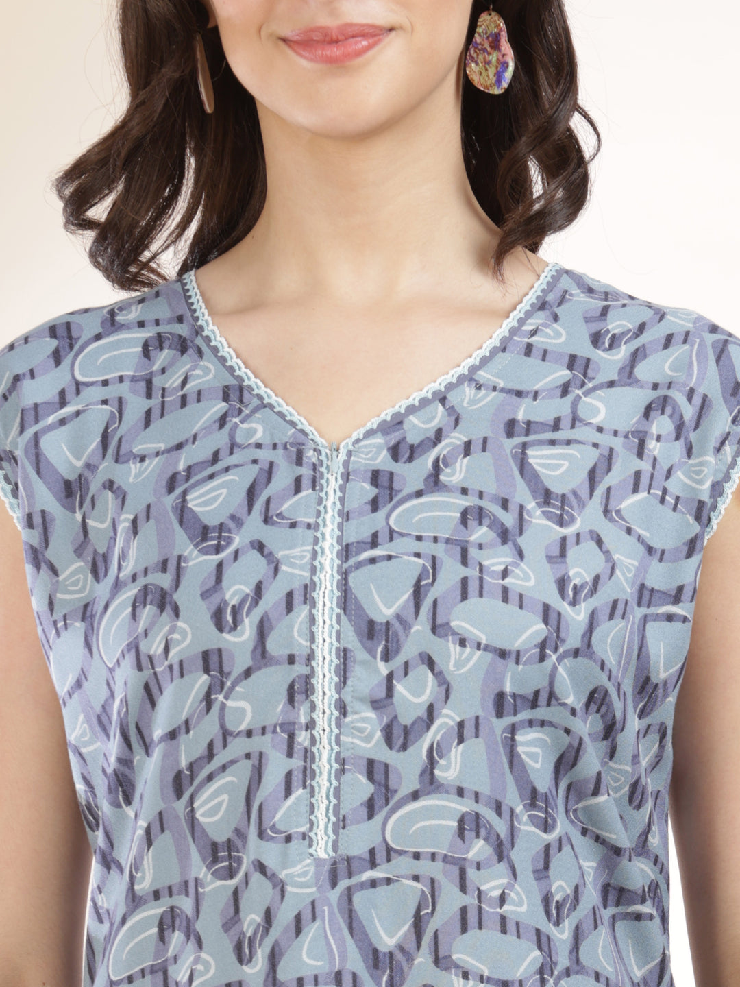 Misty blue cozy sleeveless nighty for women