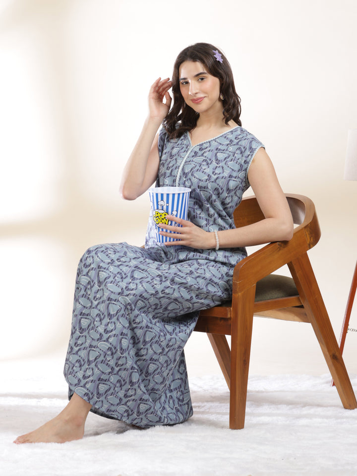 Misty blue cozy sleeveless nighty for women