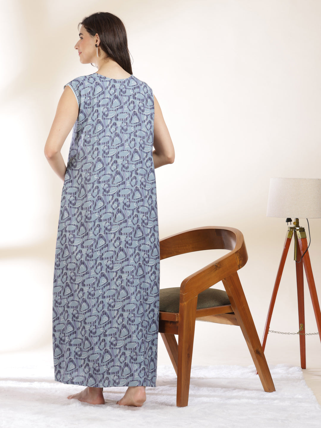 Misty blue cozy sleeveless nighty for women