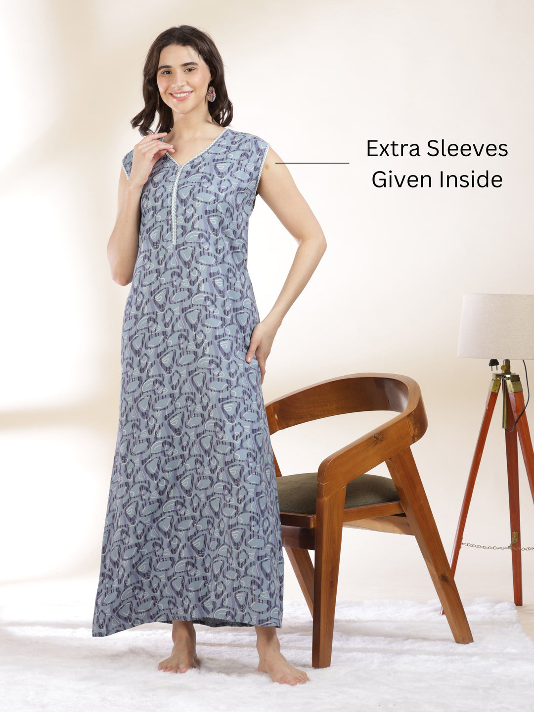 Misty blue cozy sleeveless nighty for women