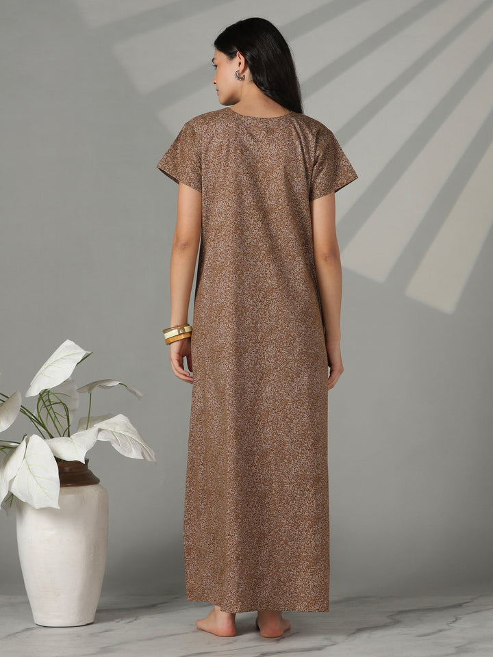 Mocha floral embroidered cotton nighty for women online