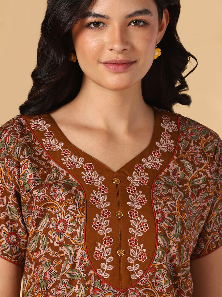 Royal mustard floral pure cotton nighty for women online