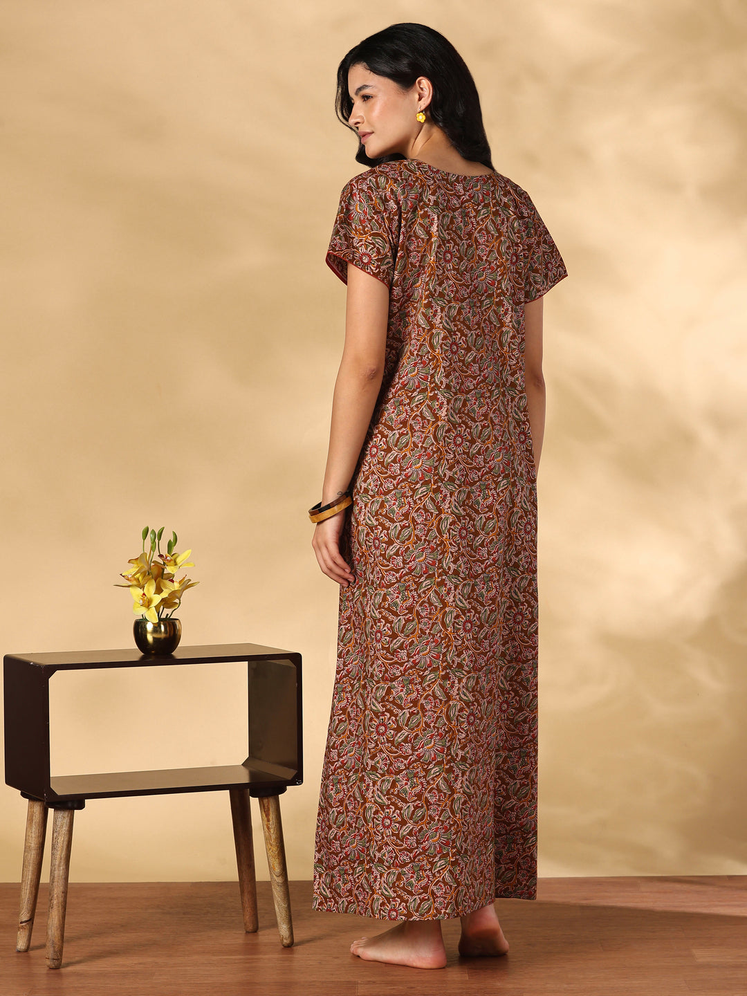 Royal mustard floral pure cotton nighty for women online