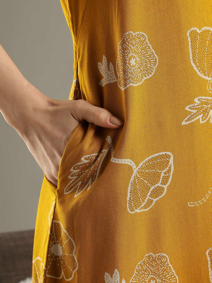 Daisy mustard alpine floral front open nighty for women
