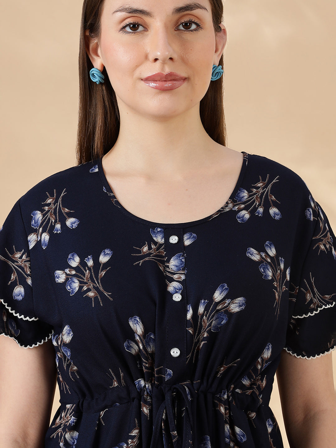 Tulip navy floral branded alpine nighty for women