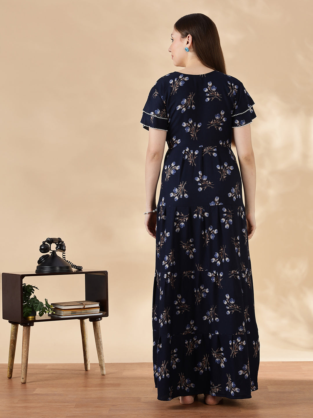 Tulip navy floral branded alpine nighty for women