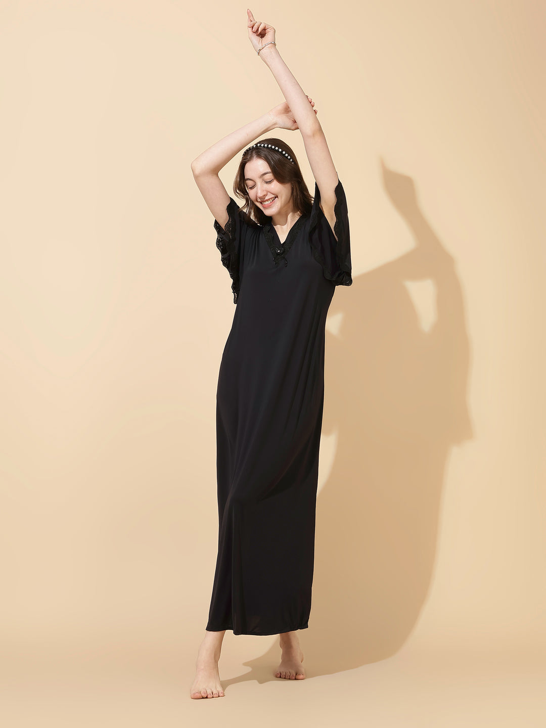 Shop Black Modal Designer Soft Summer Nightwear for Women Malai Modal / XL/44 Shop Black Modal Designer Soft Summer Nightwear for Women Malai Modal / XL/44