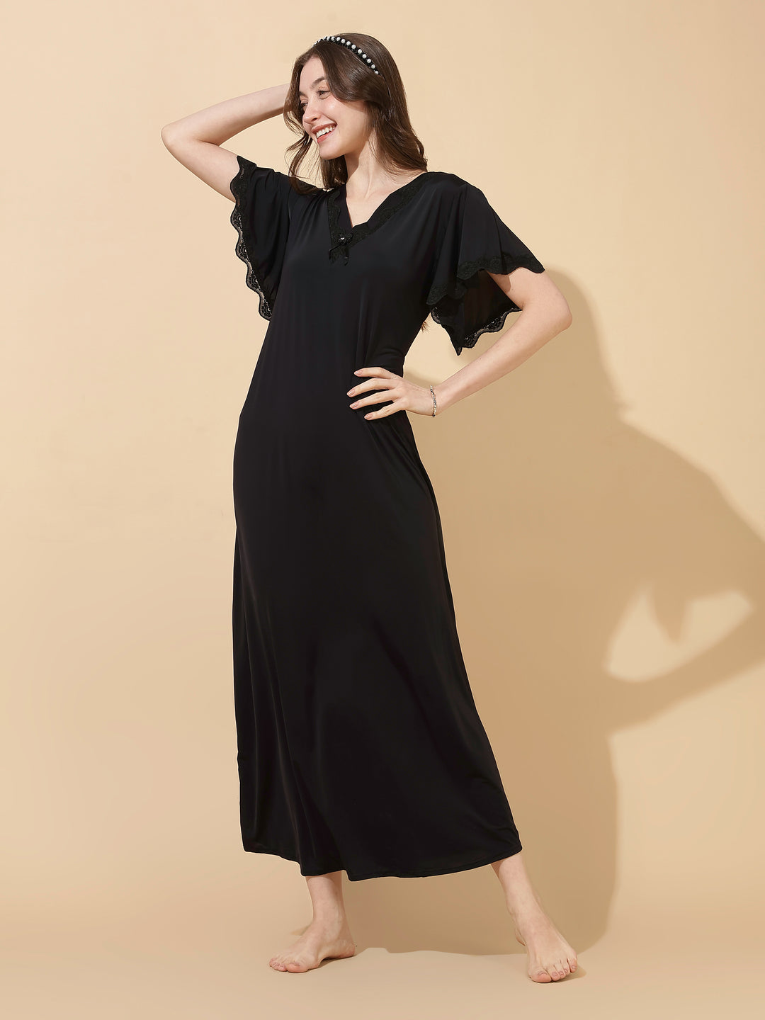 Black modal designer soft summer nightwear for women