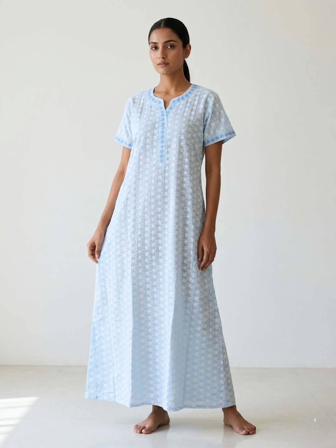 Branded blue 100% pure cotton nighty dress for women 