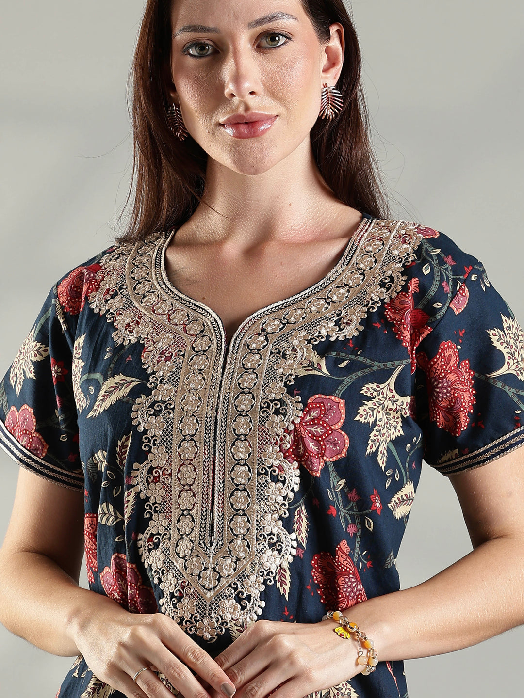Soft pure cotton nighty for ladies for summer in navy