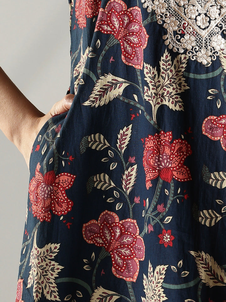 Soft pure cotton nighty for ladies for summer in navy