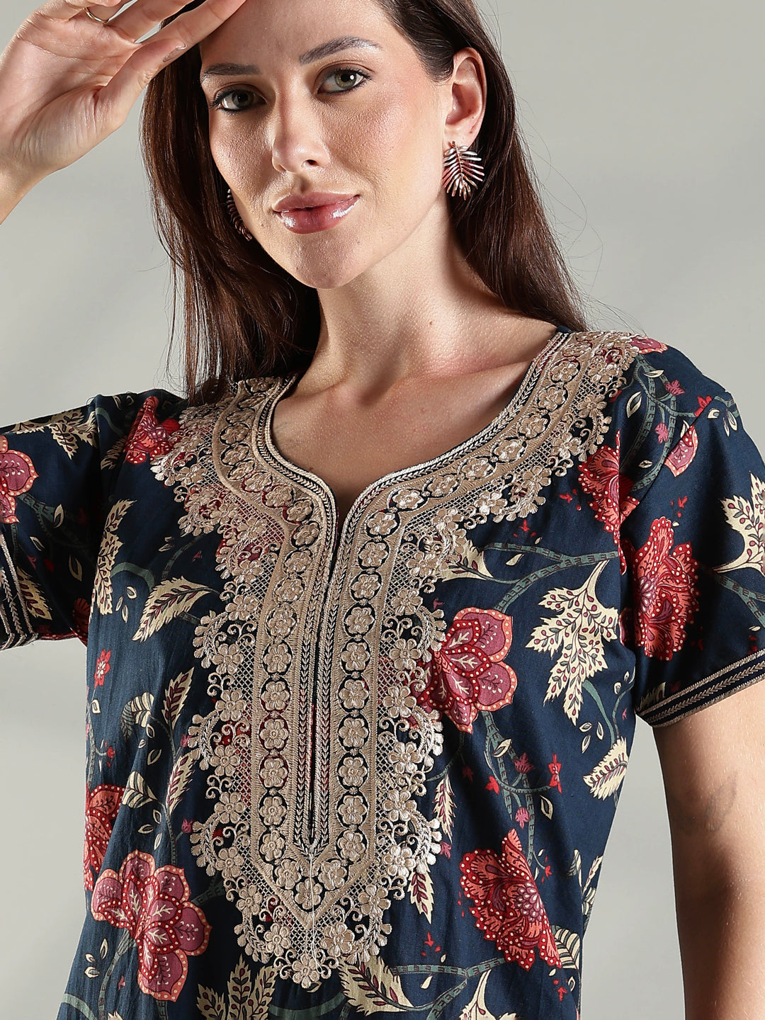 Soft pure cotton nighty for ladies for summer in navy
